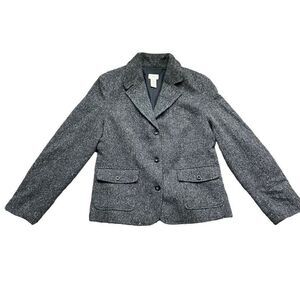 LL Bean Women's Wool Silk Blend Blazer M Misses Black Grey
